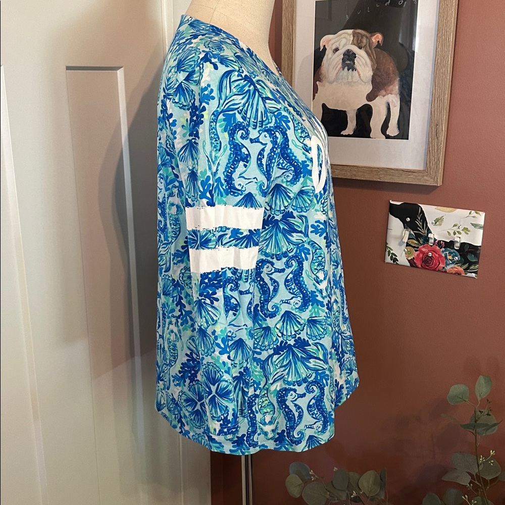 Lilly Pulitzer Mermaid Ollie Blue Teal White “Seeing Double” M Long Sleeve Top - Picture 4 of 12